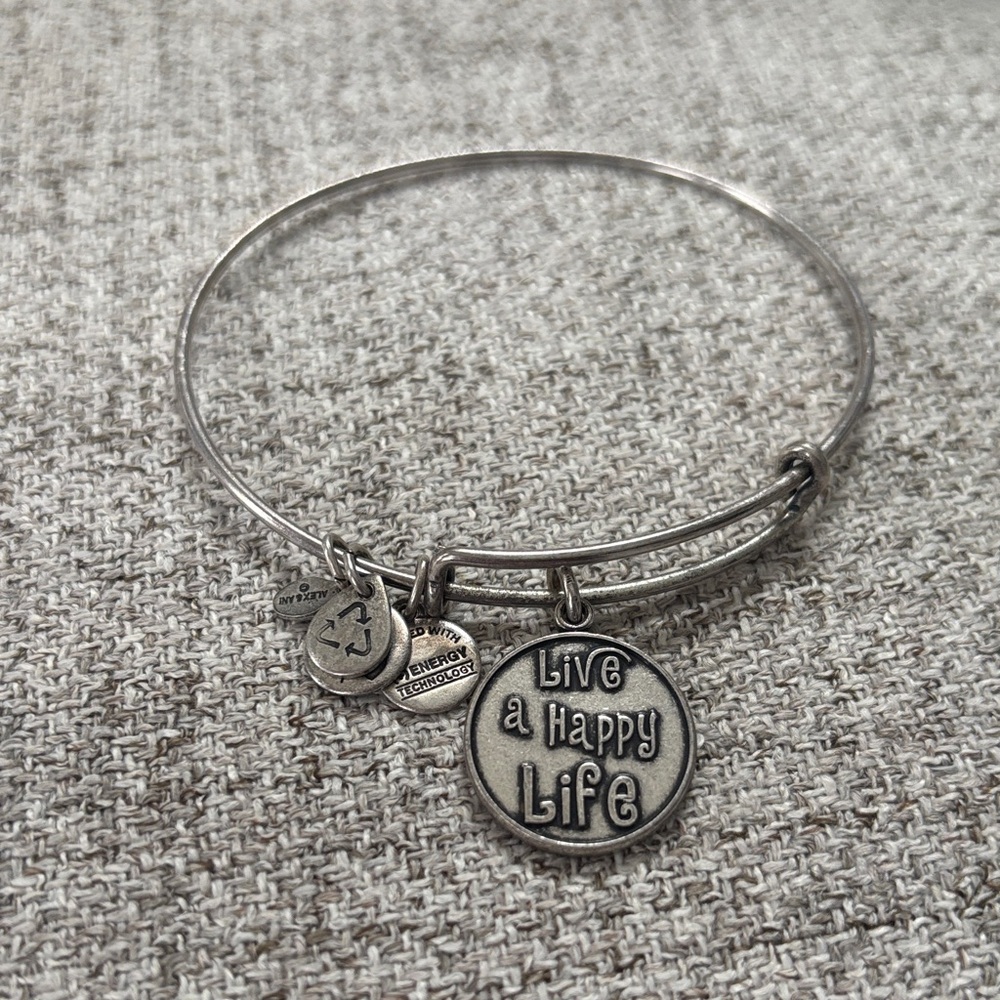 Alex & Ani Live a Happy Life Silver-Tone Charm Bangle Bracelet
